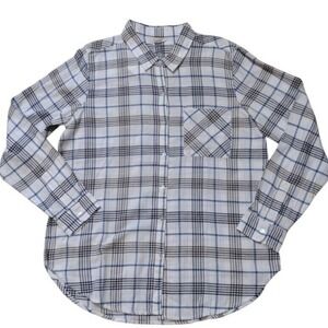Lucky Brand Button Up Shirt Women Large Blue Classic Plaid Long Sleeves Casual‎